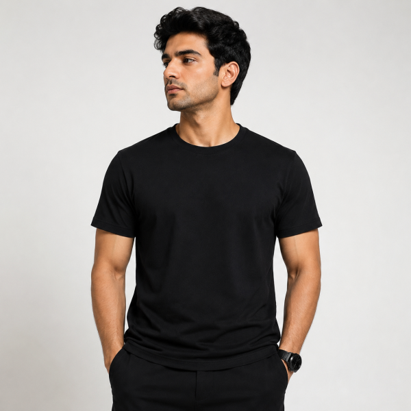 Black Plain Round Neck T-Shirt for Men
